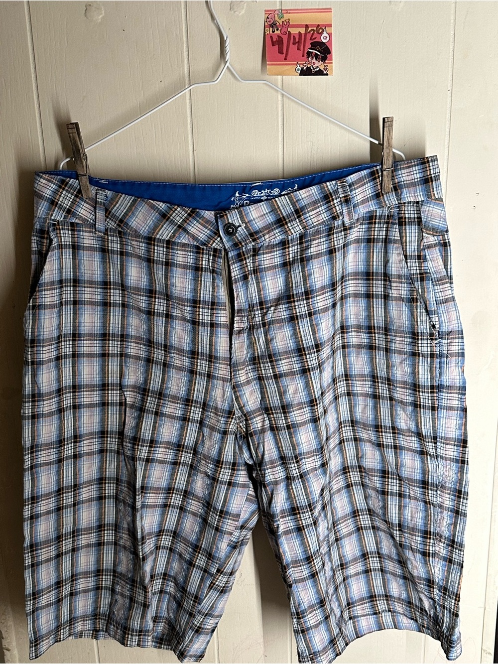 Classic Plaid Men's Cargo Shorts - Blue & Brown
